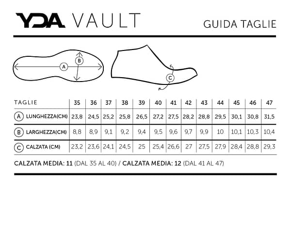 Sneakers Unisex Vault W15 YDA Guida alle taglie
